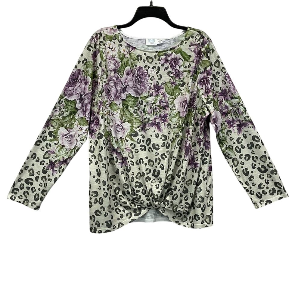 Time and Tru Top Women's Size XXXL Purple Floral Animal Print Casual Pullover